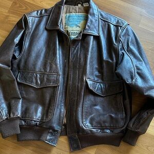 Aeropostale Dark Brown Vintage 80’s Leather Bomber Jacket size L